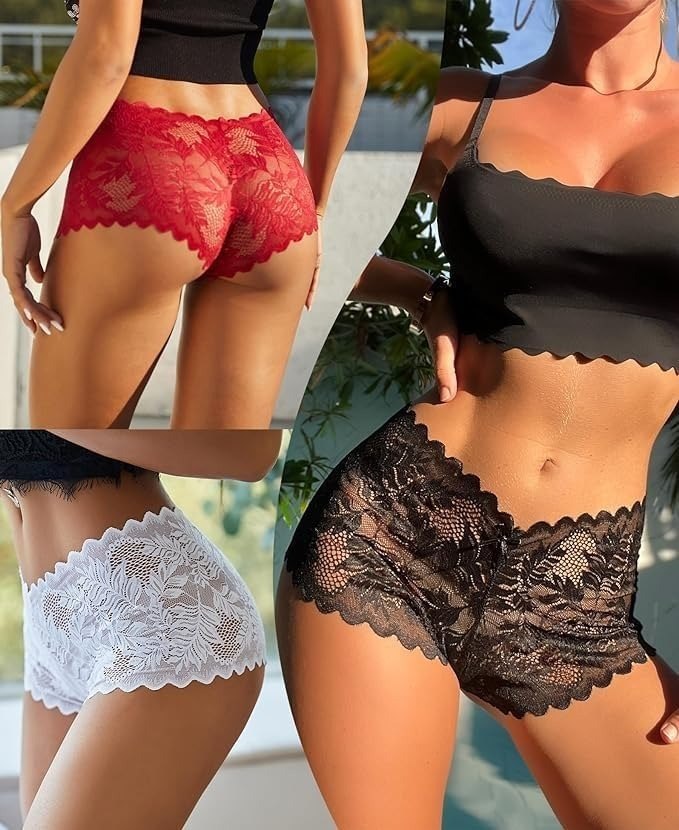 Floral Lace High Waist Boyshort Panty for Women (Pack of 4 Colors)