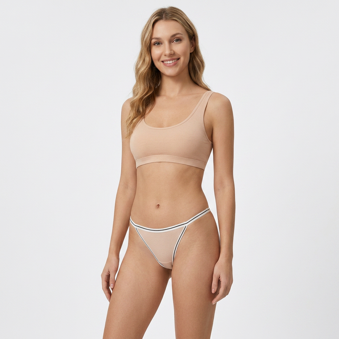 Women’s Ribbed High-Cut Thong Panty with Contrast Trim