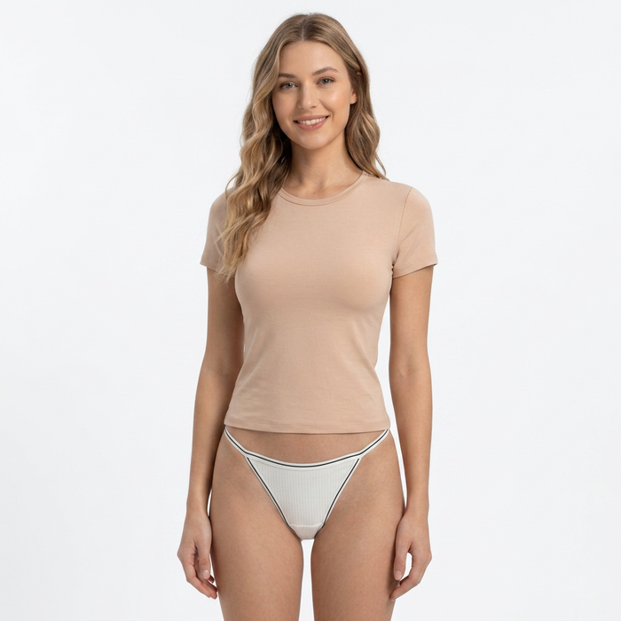 Women’s Ribbed High-Cut Thong Panty with Contrast Trim